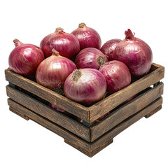 Onions vegetable crate isolated on transparent background