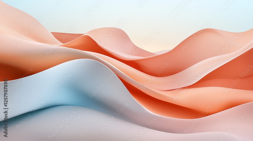 Poster animated 3d waving fabric texture with a liquid holographic background. the image showcases smooth w