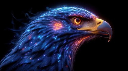 Fiery Eagle Head Profile, Dark Background, Digital Art