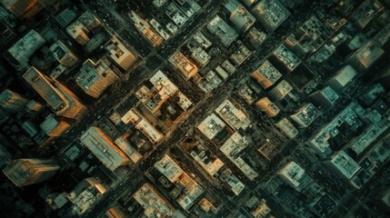 Fototapeta premium Top-down aerial shot of downtown LA, showcasing the intricate layout of city blocks