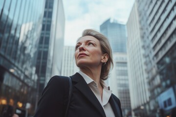 Fototapeta premium Businesswoman looks up at sky