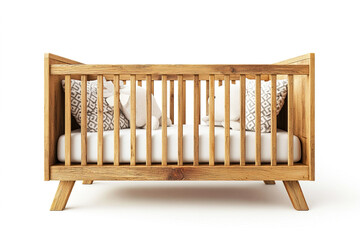 Modern wooden cot for babies features a minimalist design with a cozy mattress