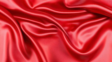 Fototapeta premium Close up view of rich red satin fabric, showcasing elegant folds and drapes. The smooth texture and deep red hue create a luxurious aesthetic