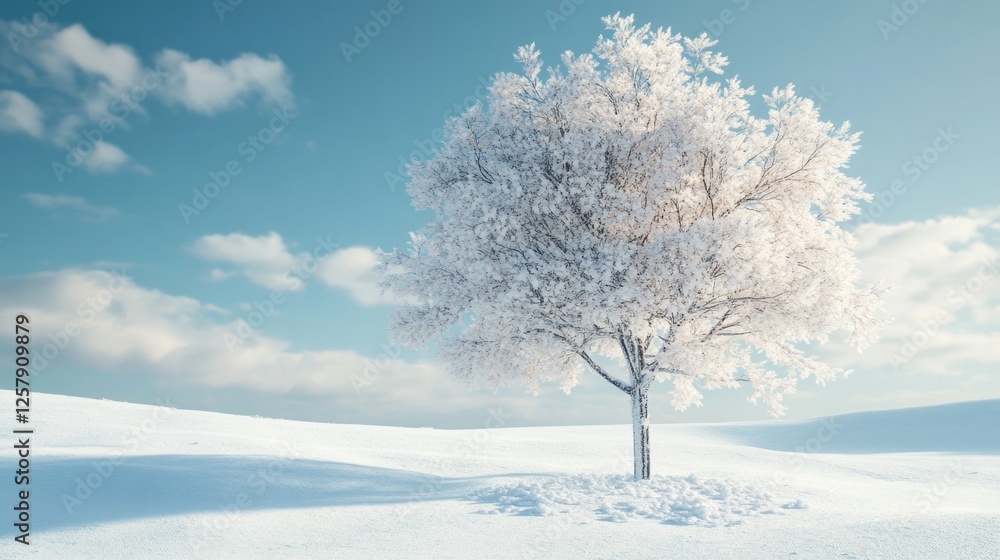 Wall mural Snowy Field with Lone Tree