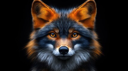 Fototapeta premium Fiery Fox Portrait, Dark Background, Wildlife, Illustration