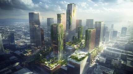 Obraz premium Urban jungle concept of Los Angeles, a mix of towering skyscrapers and unexpected greenery