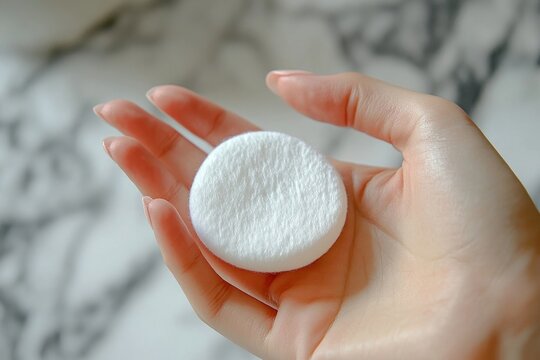 Close-up view woman using toner and cotton pad to remove makeup