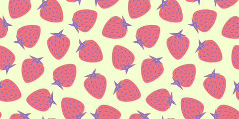 Pink vector pattern with strawberries. Cute berry ornament.