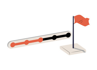 Milestone Progress Tracker With Goal Flag In Flat Vector Illustration Symbolizing Project Planning, Achievement, And Success, Isolated On White Background.