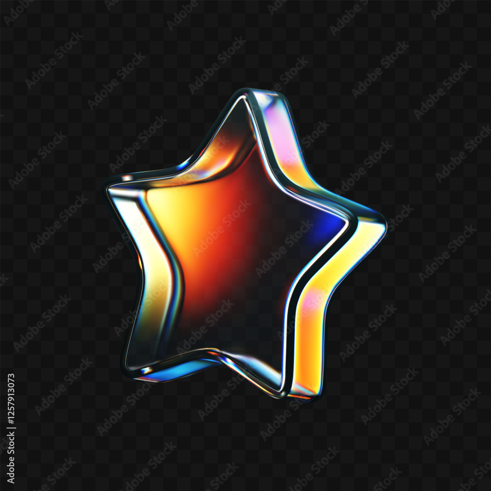 Canvas Prints 3d glass star icon with refraction and holographic effect isolated on dark background. render transp