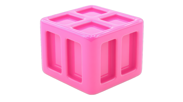 pink plastic cube 3d render icon isolated on white background