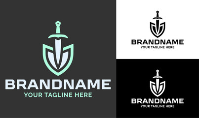 Shield and Sword Gaming Logo Design Template for Esports, Security, and Fantasy Brands