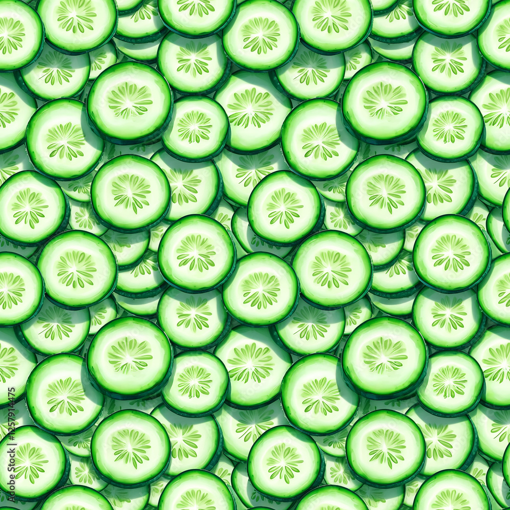 Poster vibrant and fresh cucumber slices creating a seamless pattern