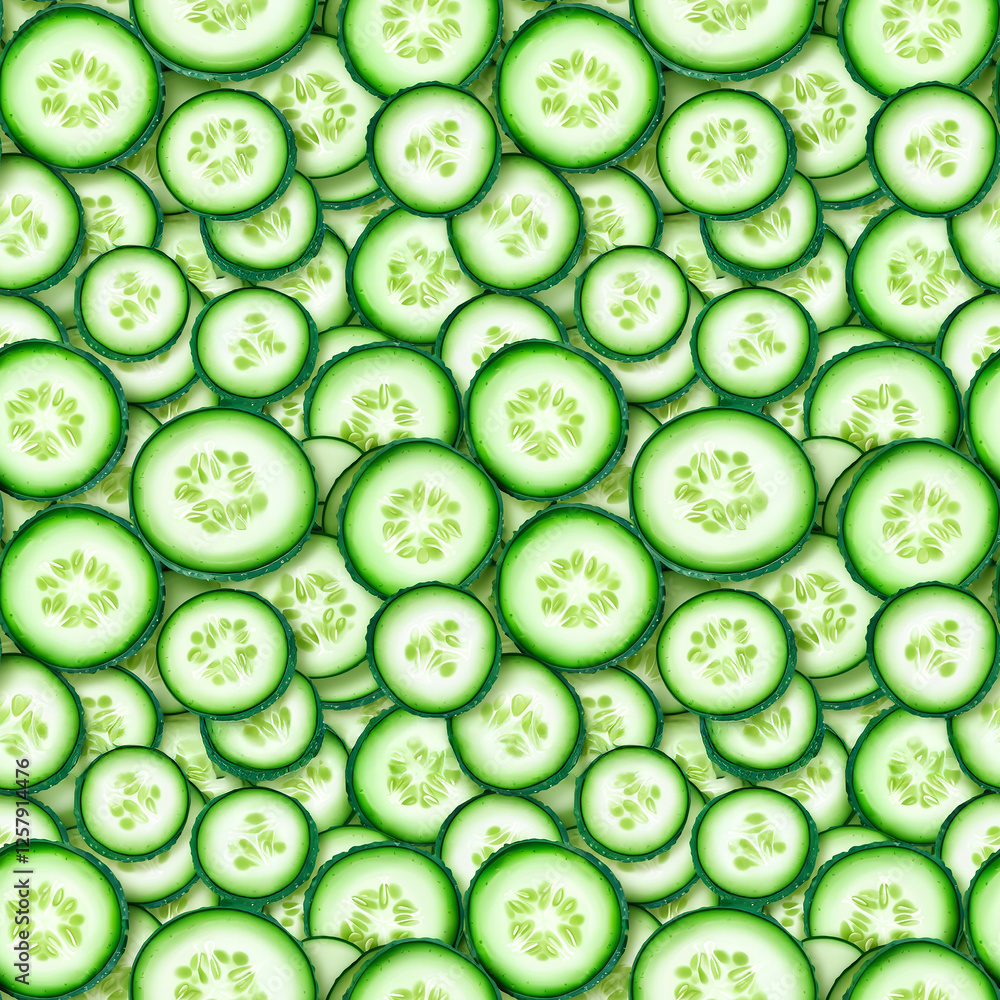 Poster fresh cucumber slices creating a vibrant and seamless pattern