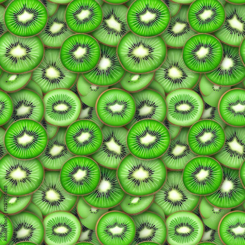 Poster vibrant kiwi slices arranged in a seamless pattern for design use