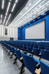 Obraz premium Large Auditorium Blue Chairs Projector Screen