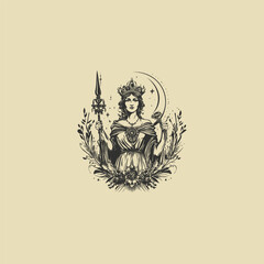 Hera ancient greek Goddess of marriage design vector template logo t-shirt illustration