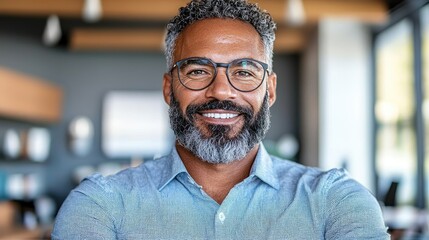 Obraz premium Confident businessman smiling in modern office