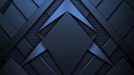 Fototapeta premium Sleek Blue background with triangles and dots for design. Banner template with white center text area. Ideal for modern designs.