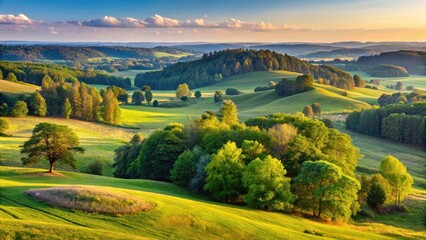 Naklejka premium Masurian landscape with hills and trees, countryside, trees, countryside, trees,landscape,ermland