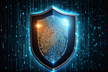 A glowing shield with binary code, symbolizing data security in cyberspace