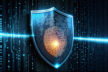 A glowing shield with binary code, symbolizing data security in cyberspace