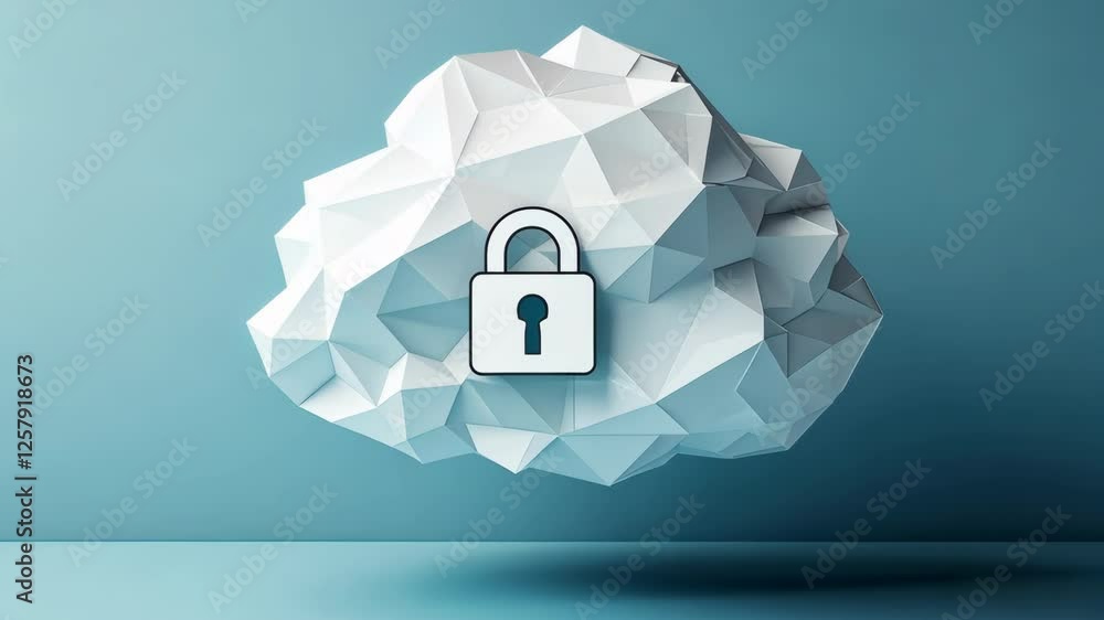 Poster cloud security and data protection with lock icon on polygonal cloud