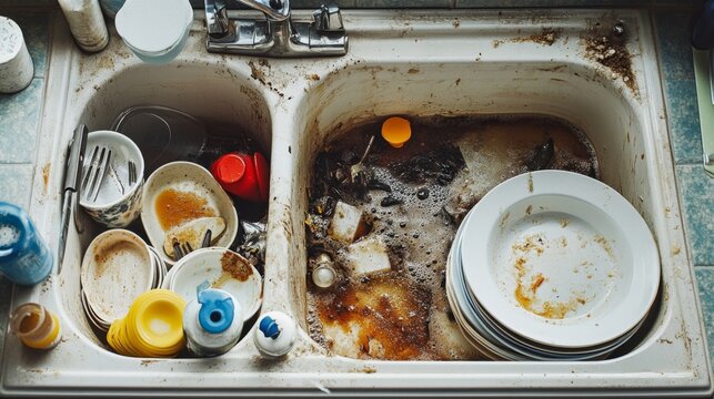 Dirty Kitchen Sink Full of Dishes