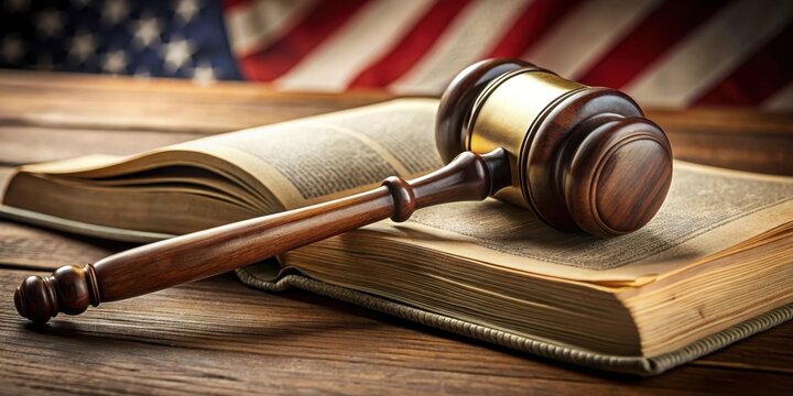 Gavel rests upon open constitution book with formal tone and solemn atmosphere, office, duty,  office, duty