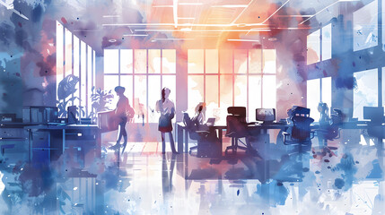 News room illustration watercolor