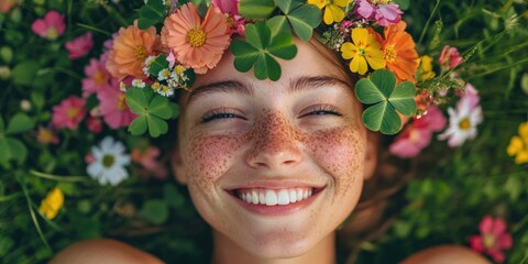 Woman in field of flowers