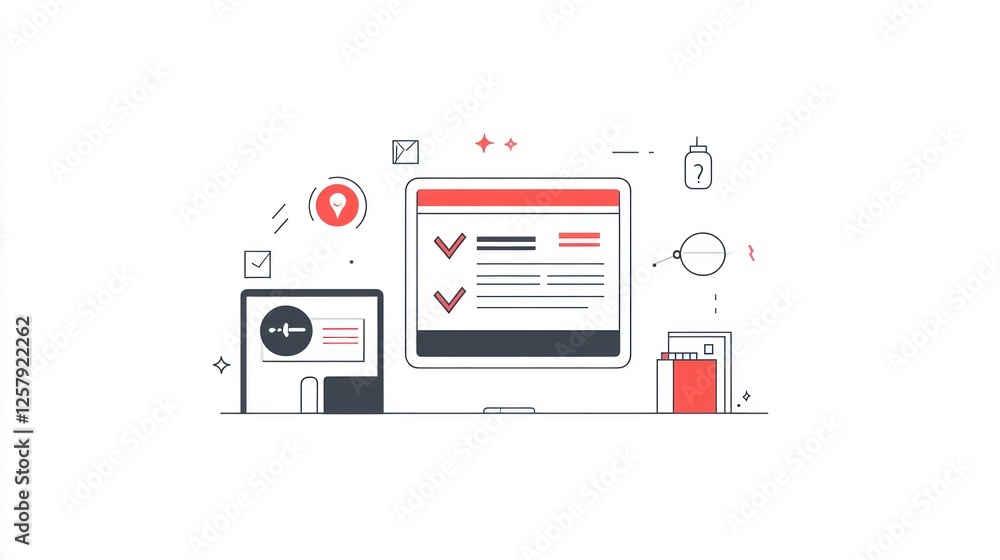 Poster modern workspace with computer and checklist