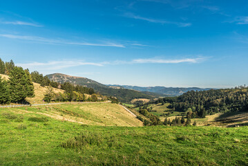 Hilly landscape of the Black Forest with view of the Belchen, Kleines Wiesental,...