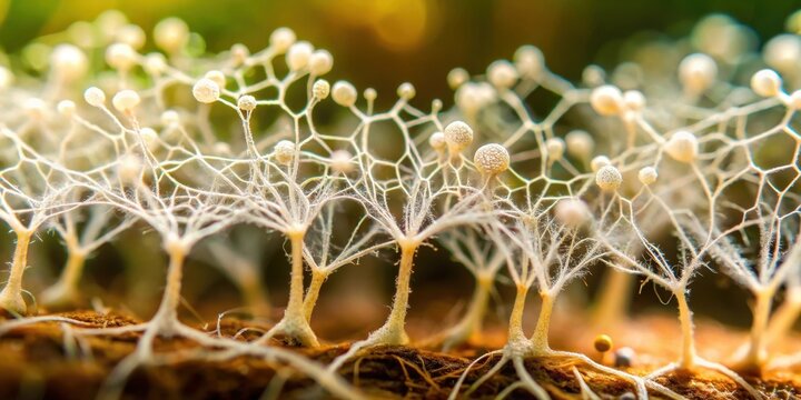 close-up of fungi hyphae network, nature photography, mycelium,  nature photography, mycelium, fungi network