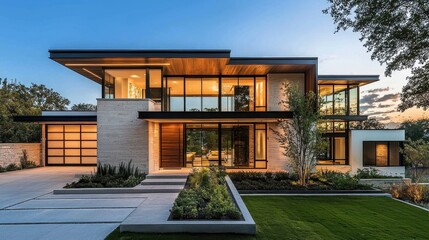 Fototapeta premium Minimalist Home with Floor-to-Ceiling Windows