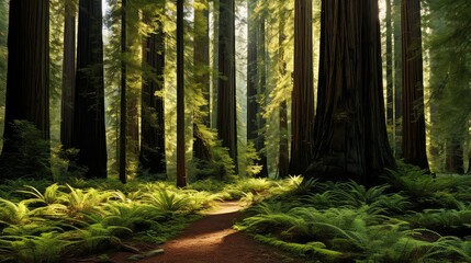 Obraz premium sunlight red wood forest