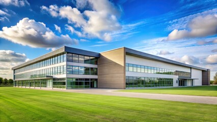 Obraz premium Modern educational facility standing alone in a vast open area