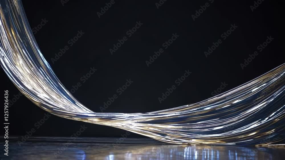 Aufkleber flowing motion of an ethereal glowing fabric-like structure undulating in dark space,