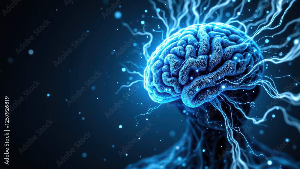 Aufkleber dynamic ai brain illustration with lightning and particles