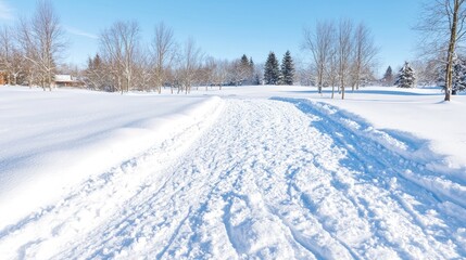 Obraz premium Snowy Path Through Winter Woods