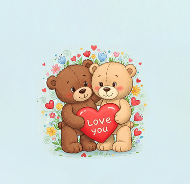 teddy bears holding heart love you clip art preview