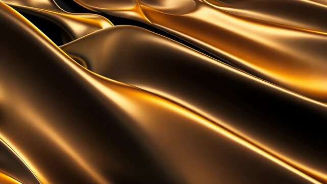 Mesmerizing golden waves undulate softly, catching light and creating an enchanting atmosphere on a dark background