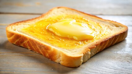 A slice of toast with melted butter spreading across its surface, highlighting the creamy texture and golden color of the spread