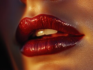 Woman's Lips With Red Lipstick