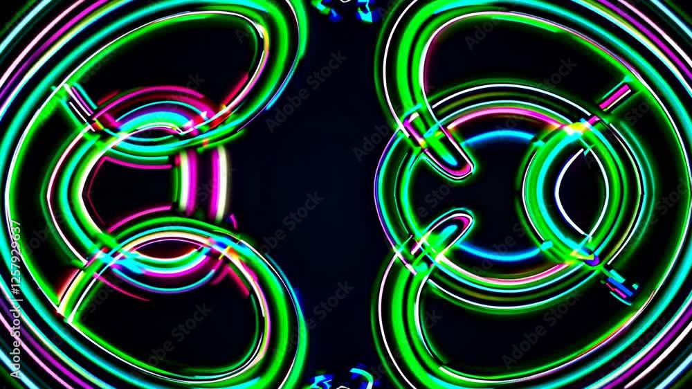 Poster vibrant geometric shapes shifting and rearranging in a seamless loop, creating a dynamic