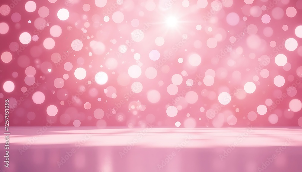 Poster romantic pink bokeh background with soft light and platform for display