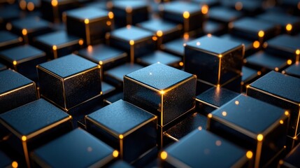 Obraz premium Gold-edged cubes glow, digital background, tech