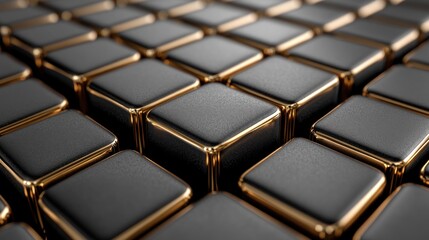 Obraz premium Gold-edged cubes, grid pattern, background blur, website design
