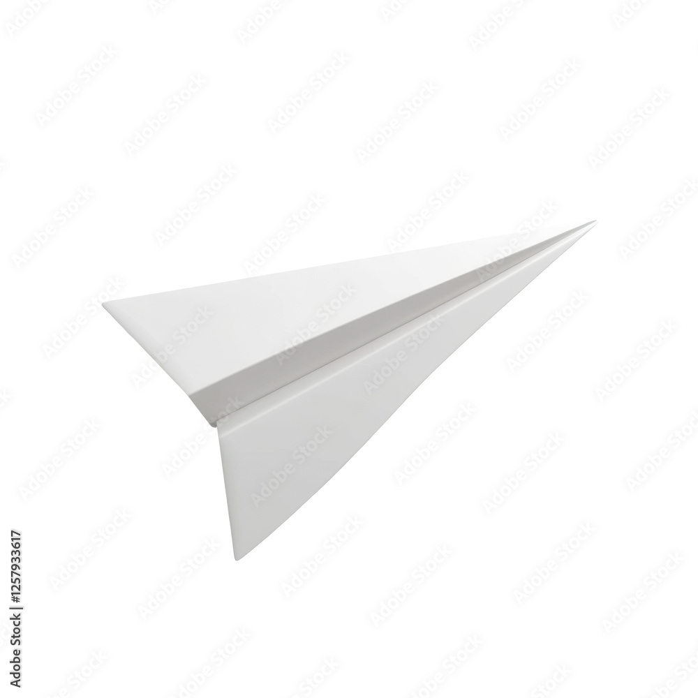 Poster white paper airplane in mid-flight displays elegant origami design with sharp angular folds