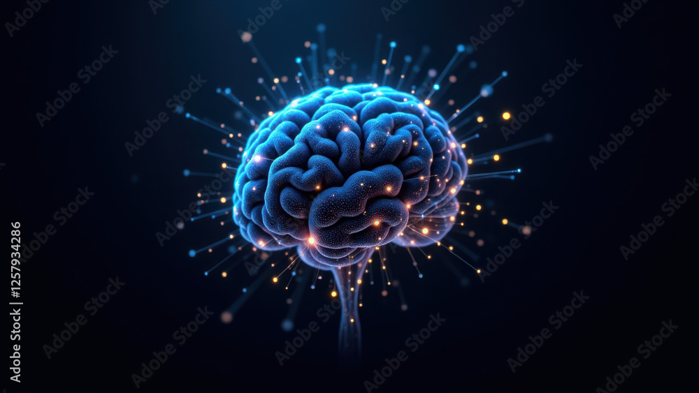 Poster a colorful digital illustration of a human brain with ai-like patterns, showcasing artificial intell